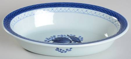 Tranquebar Blue (Rim, Wide Lattice Band) 11" Oval Vegetable Bowl