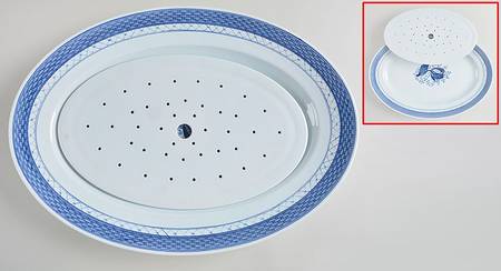 Tranquebar Blue (Rim, Wide Lattice Band) 17" Oval Platter & Strainer