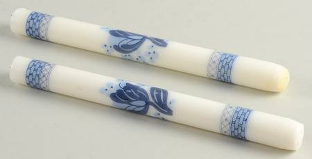 Tranquebar Blue (Rim, Wide Lattice Band) 9" Taper Candle - Set of 2