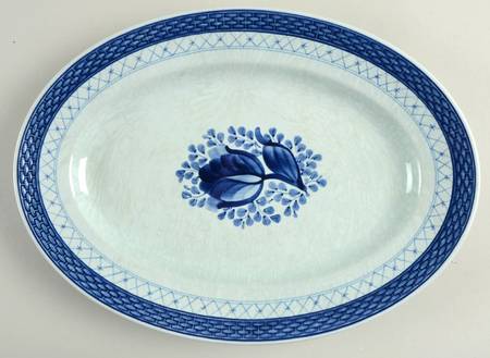Tranquebar Blue (Rim, Wide Lattice Band) 12" Oval Serving Platter