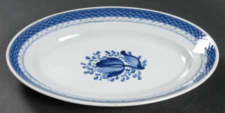 Tranquebar Blue (Rim, Wide Lattice Band) 11" Oval Serving Platter