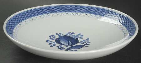 Tranquebar Blue (Rim, Wide Lattice Band) 9" Round Vegetable Bowl