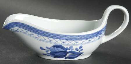 Tranquebar Blue (Rim, Wide Lattice Band) Individual Gravy Boat