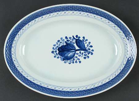 Tranquebar Blue (Rim, Wide Lattice Band) 12" Oval Serving Platter
