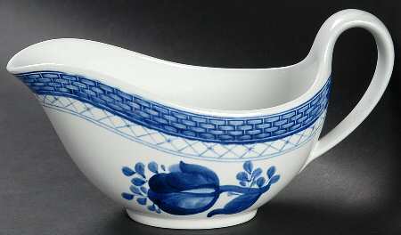 Tranquebar Blue (Rim, Wide Lattice Band) Gravy Boat