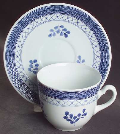 Tranquebar Blue (Rim, Wide Lattice Band) Oversized Cup & Saucer Set