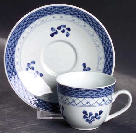 Tranquebar Blue (Rim, Wide Lattice Band) Flat Demitasse Cup & Saucer Set