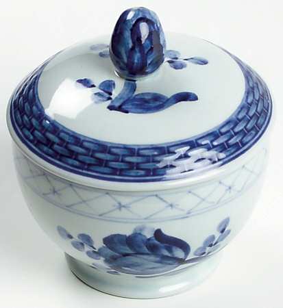 Tranquebar Blue (Rim, Wide Lattice Band) Mini Sugar Bowl & Lid
