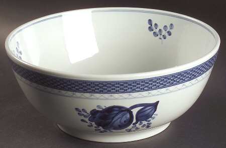 Tranquebar Blue (Rim, Wide Lattice Band) 10" Large Salad Serving Bowl