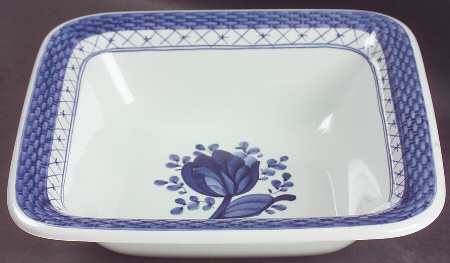 Tranquebar Blue (Rim, Wide Lattice Band) 10" Square Vegetable Bowl