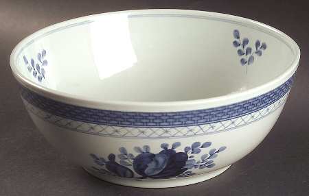 Tranquebar Blue (Rim, Wide Lattice Band) 8" Round Vegetable Bowl
