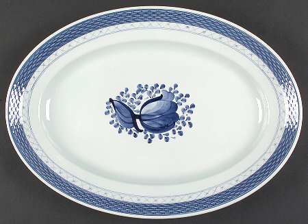 Tranquebar Blue (Rim, Wide Lattice Band) 15" Oval Serving Platter