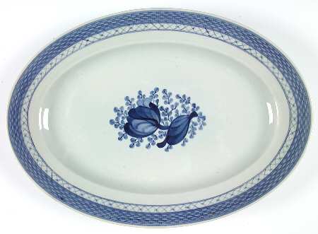 Tranquebar Blue (Rim, Wide Lattice Band) 17" Oval Serving Platter