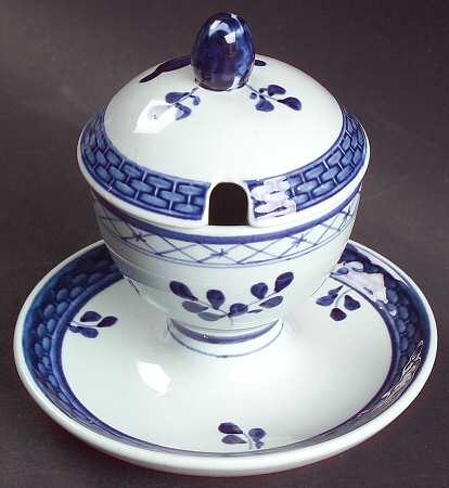Tranquebar Blue (Rim, Wide Lattice Band) Mustard Jar & Lid
