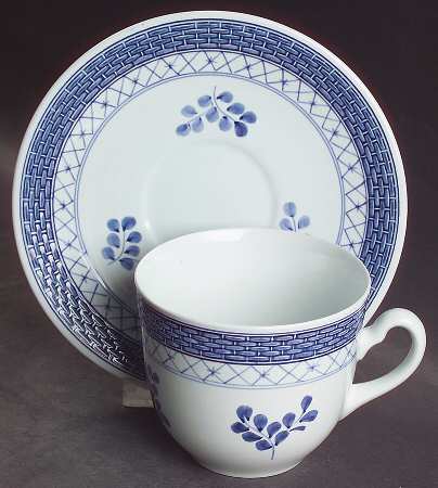 Tranquebar Blue (Rim, Wide Lattice Band) Flat Demitasse Cup & Saucer Set