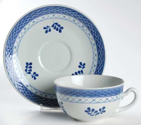 Tranquebar Blue (Rim, Wide Lattice Band) Oversized Cup & Saucer Set