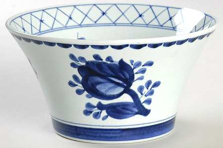 Tranquebar Blue (Rim, Wide Lattice Band) Small Cachepot