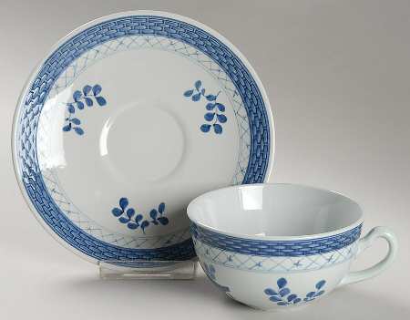 Tranquebar Blue (Rim, Wide Lattice Band) Flat Cup & Saucer Set