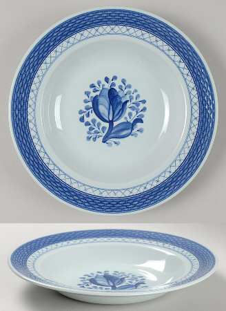 Tranquebar Blue (Rim, Wide Lattice Band) Rim Soup Bowl