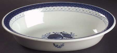 Tranquebar Blue (Rim, Wide Lattice Band) 11" Oval Vegetable Bowl