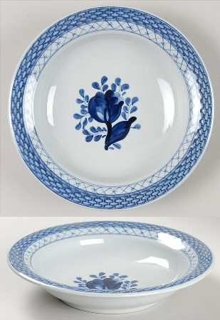 Tranquebar Blue (Rim, Wide Lattice Band) Rim Cereal Bowl