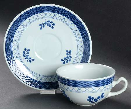 Tranquebar Blue (Rim, Wide Lattice Band) Breakfast Cup & Saucer Set