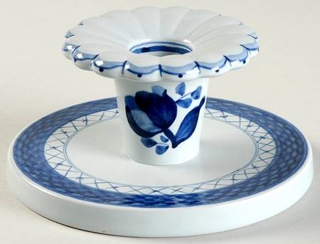 Tranquebar Blue (Rim, Wide Lattice Band) 2" Candlestick