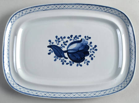 Tranquebar Blue (Rim, Narrow Lattice Band) 12" Rectangular Serving Platter