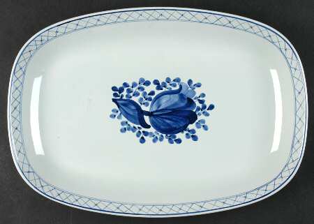Tranquebar Blue (Rim, Narrow Lattice Band) 13" Oval Serving Platter
