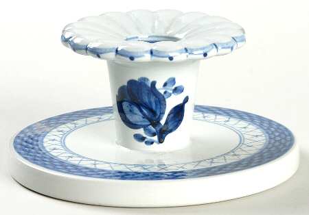 Tranquebar Blue (Rim, Narrow Lattice Band) Single Light Candlestick