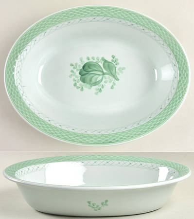 Tranquebar Green 11" Oval Vegetable Bowl