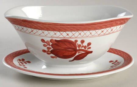 Tranquebar Red Gravy Boat with Attached Underplate