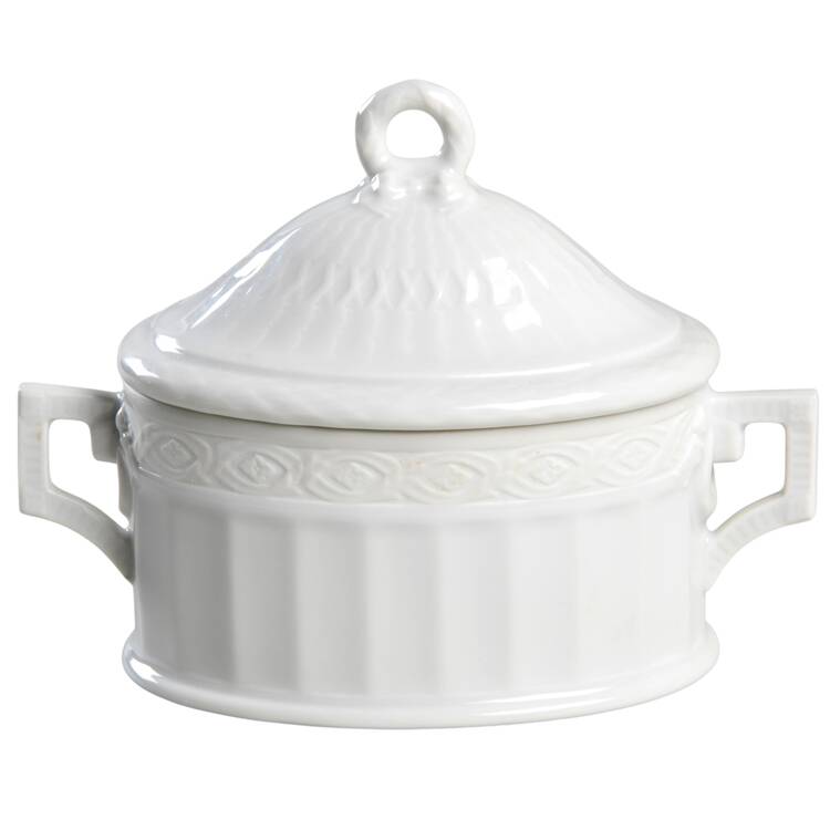 White Fan Sugar Bowl & Lid