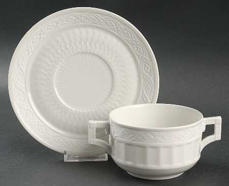White Fan Flat Cream Soup Bowl & Saucer Set