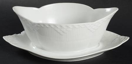 White Half Lace Gravy Boat with Attached Underplate