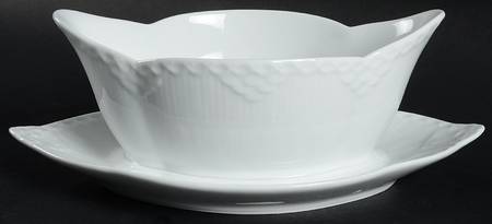 White Half Lace Gravy Boat with Attached Underplate