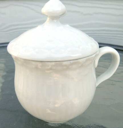 White Half Lace Custard Cup & Lid Set