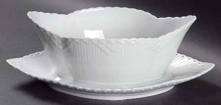 White Full Lace Gravy Boat with Attached Underplate
