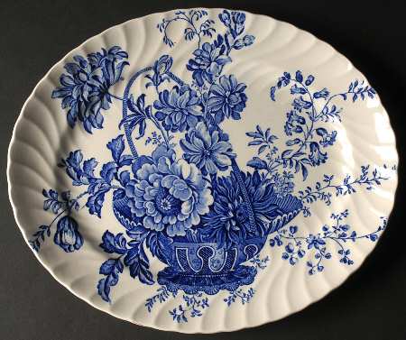 Charlotte Blue On White 11" Oval Serving Platter