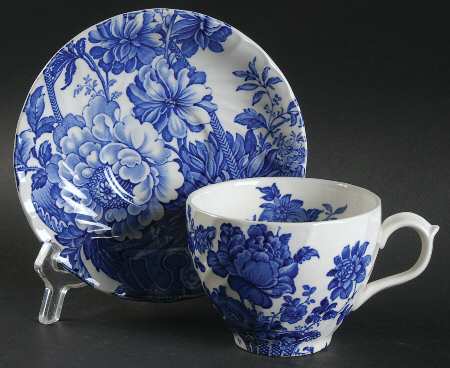 Charlotte Blue On White Flat Cup & Saucer Set