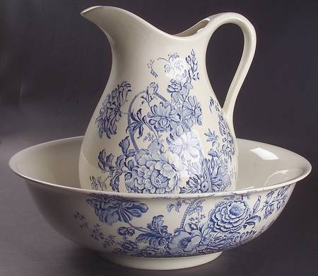 Charlotte Blue On White 128 Oz Pitcher and Bowl Set