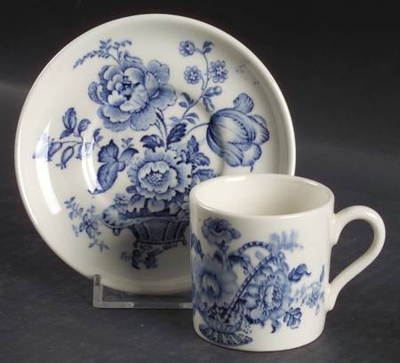 Charlotte Blue On White Flat Demitasse Cup & Saucer Set