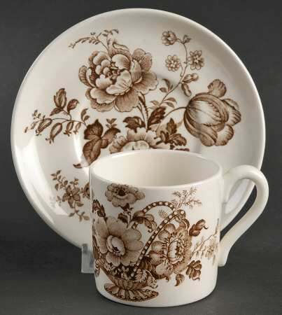 Charlotte Brown On White Flat Demitasse Cup & Saucer Set