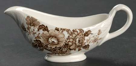 Charlotte Brown On White Individual Gravy Boat