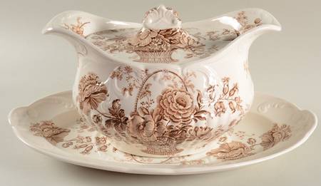 Charlotte Brown On White Tureen & Lid w/Underplate