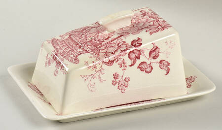 Charlotte Red On White Cheese Dish with Lid (Wedge)
