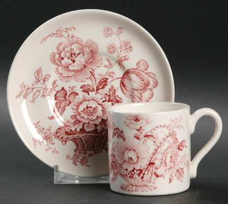 Charlotte Red On White Flat Demitasse Cup & Saucer Set