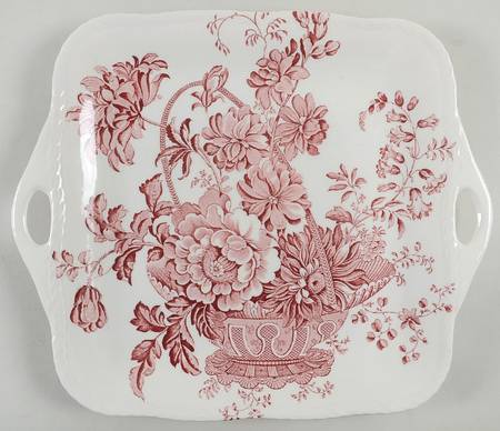 Charlotte Red On White Square Handled Cake Plate