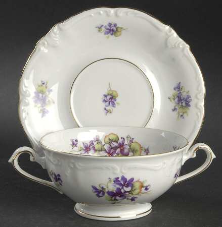 Violet of The Alps Footed Cream Soup Bowl & Saucer Set