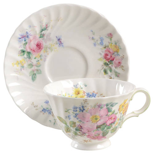 Arcadia (New, Smooth, Brown Green Backstamp) Footed Cup & Saucer Set
